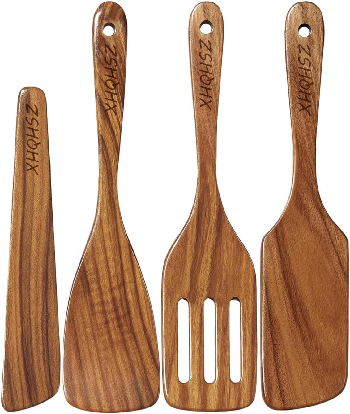 natural-teak-wood-cooking-utensils-wooden-spatula-set-with-paddle-turner-slotted-spurtle-scraper-long-ergonomic-handle-safe-for-non-stick-pans-4-pack