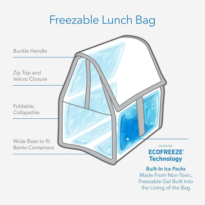 Freezable Lunch Bag, Black, Built with Ecofreeze Technology, Foldable, Reusable, Zip and Fold Closure with Buckle Handle, Perfect for School and Office Lunches3