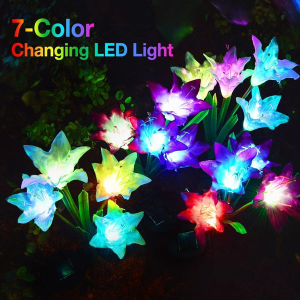 Outdoor Solar Lights, 4 Pack Solar Garden Light with Bigger Lily Flowers, Waterproof 7 Color Changing Solar Lights Outdoor - Bigger Panel for Patio Yard Garden Decoration, Gift for Mom2