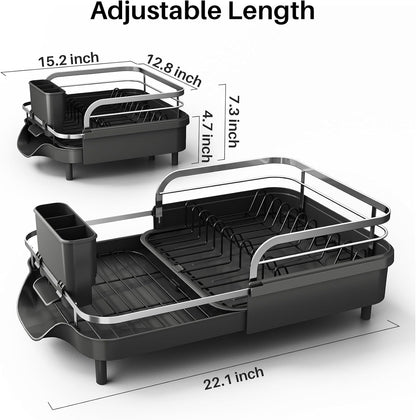 Expandable Dish Drying Rack for Kitchen Counter, 15.2-22.1 In, Black2
