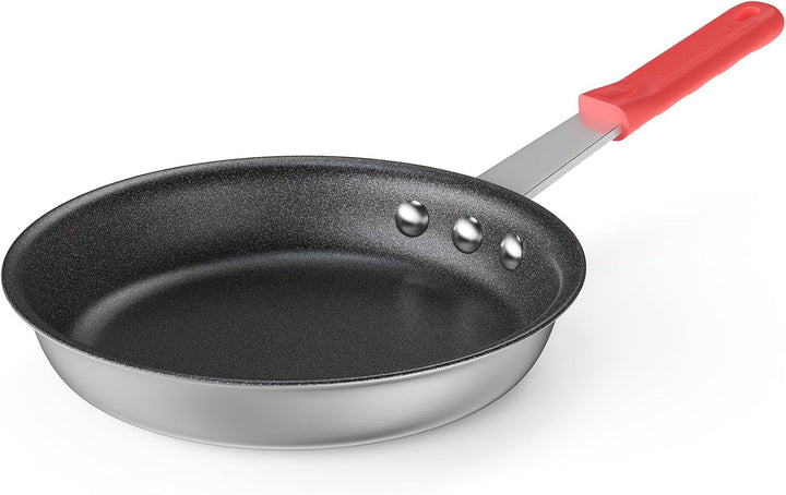 8 Inch Nonstick Frying Pan, Heavy-Gauge Aluminum Skillet with Ceramic Nonstick Coating, Stainless Steel Base & Handle, Omelet Pan for Induction, Electric, Gas, PFAS Free, Oven Safe, Red Handle