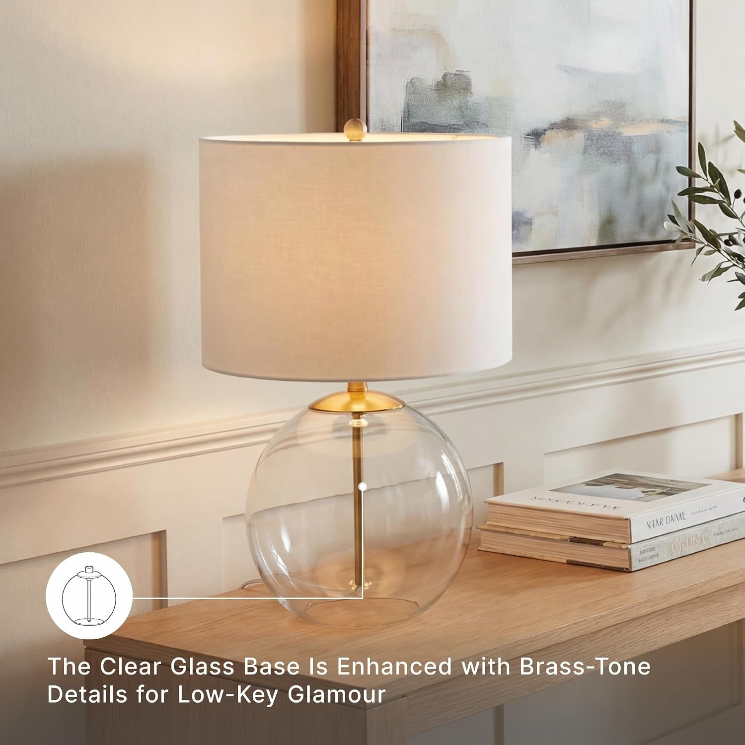 signature-design-by-ashley-glass-table-lamp-modern-bedside-clear-brass-white-fabric-drum-shade-compact-round-clear-glass-profile-for-modern-nightstands-samder-series