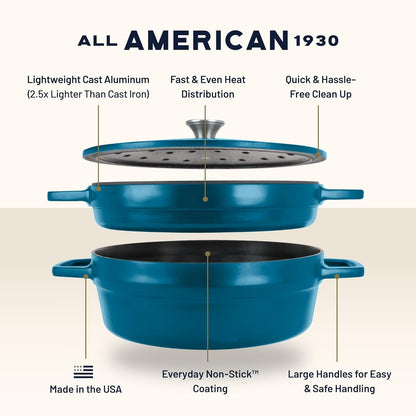 1930 - Dutch Oven - the Complete Set, Berry Blue - 7.75Qt Capacity - Ideal for Family Meals & Versatile Cooking - Non Stick & PFAS Free - Made in the USA2