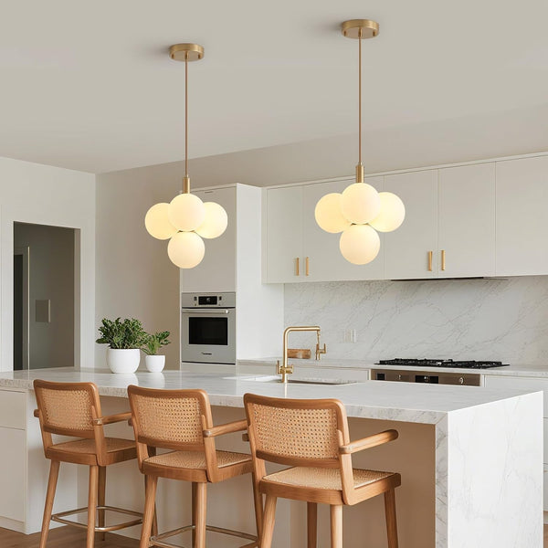 Glass Globe Chandeliers, 4-Light Gold Dining Room Light Fixture, 11In Milk Glass Pendant Lights Kitchen Island Modern Chandeliers for Dining Room Kitchen Living Room Bedroom Hallway Entryway Foyer6