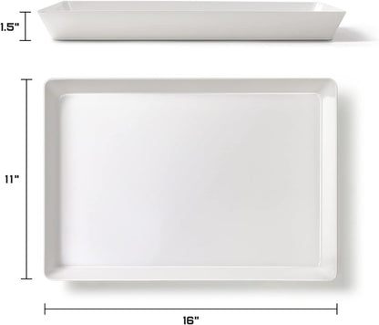 4-Pack Plastic 16" X 11" Large White Serving Trays Set - Reusable Serving Platters for Cookie, Appetizer, Charcuterie, Snack, Dessert, Party Food Display - Stackable Kitchen Countertop Tray, BPA Free5