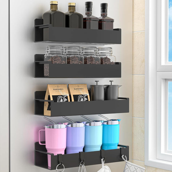 4 Pack Magnetic Spice Rack Organizer for Refrigerator and Oven, Black Fridge Organizers and Storage for Kitchen1