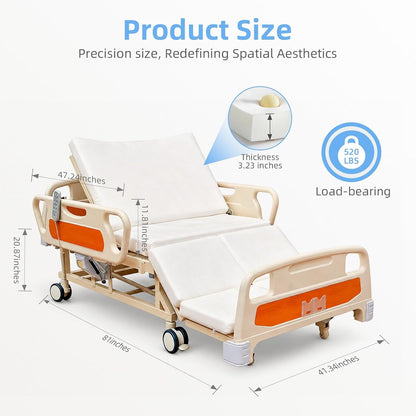 Upgrade 5 Function Full Electric Hospital Bed, Medical Bed with Lateral Tilting for Home Use, Adjustable Hospital Bed with Mattress, Locking Casters, IV Pole4