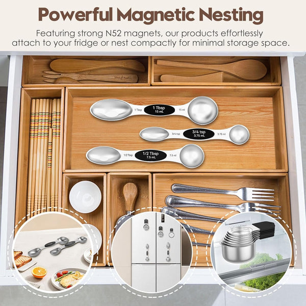 Magnetic Measuring Cups and Spoons Set – 304 Stainless Steel5