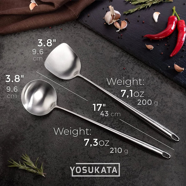 Carbon Steel Wok Pan 13.5 Inch + 17 Inch Wok Spatula and Ladle + 12.8 Inch Wok Lid + Reusable Natural Wooden Long Cooking Chopsticks Set of 3 Pairs: 11.8 Inch, 13 Inch, 14.2 Inch7