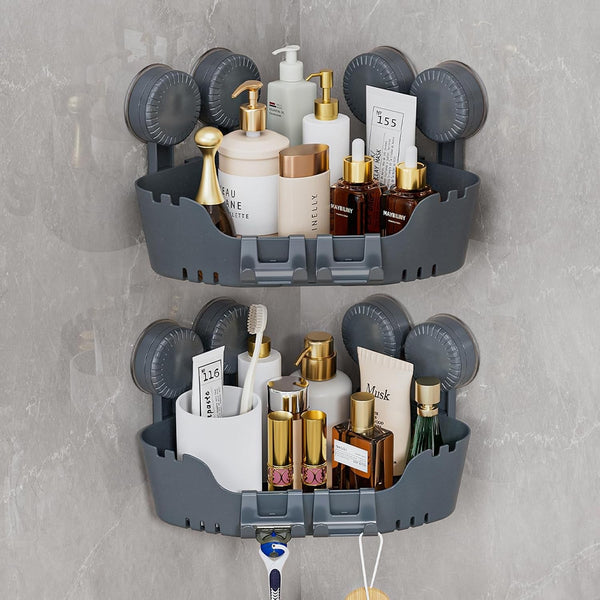 2 Pack Corner Shower Caddy with 4 Suction Cups, Pearl Gray1