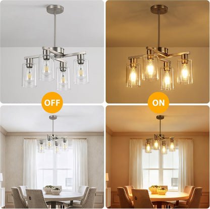 4-Light Brushed Nickel Dining Room Chandelier, Modern Glass Pendant Light5