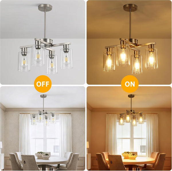 4-Light Brushed Nickel Dining Room Chandelier, Modern Glass Pendant Light5