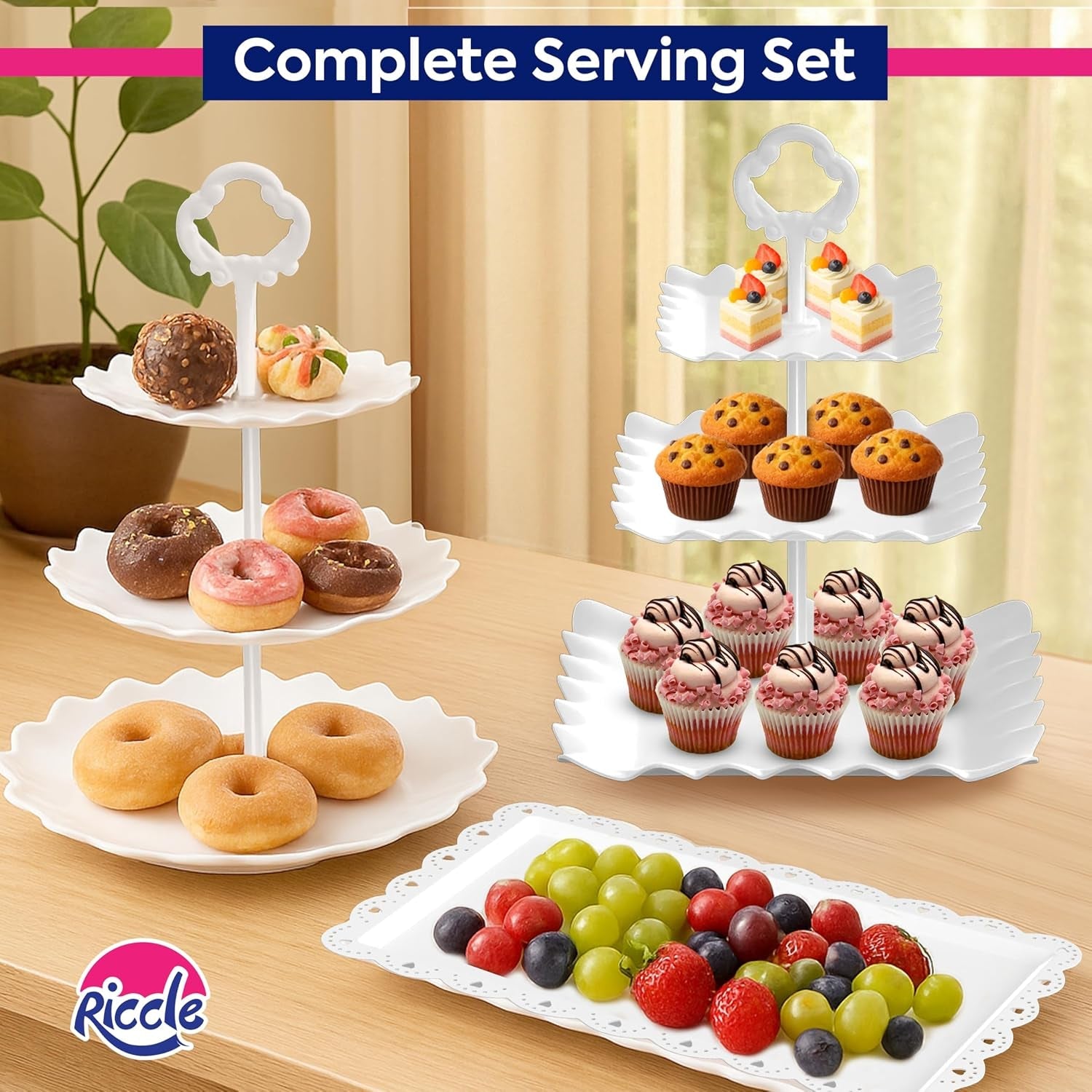 10pc-dessert-table-display-set-3-tiered-cupcake-stand-cake-stands-cupcake-holder-dessert-display-serving-trays-for-party-bridal-shower-baby-shower-tea-party-and-birthdays