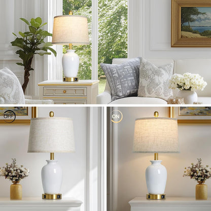 23" Set of 2 White Ceramic Small Table Lamp for Living Room Bedroom,Modern Bedside Lamps Nightstand Lamp for End Table Entryway5