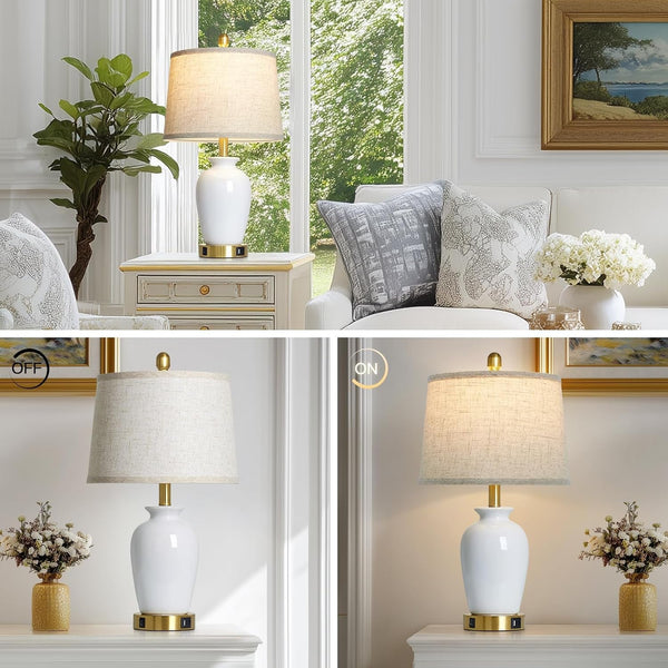 23" Set of 2 White Ceramic Small Table Lamp for Living Room Bedroom,Modern Bedside Lamps Nightstand Lamp for End Table Entryway5