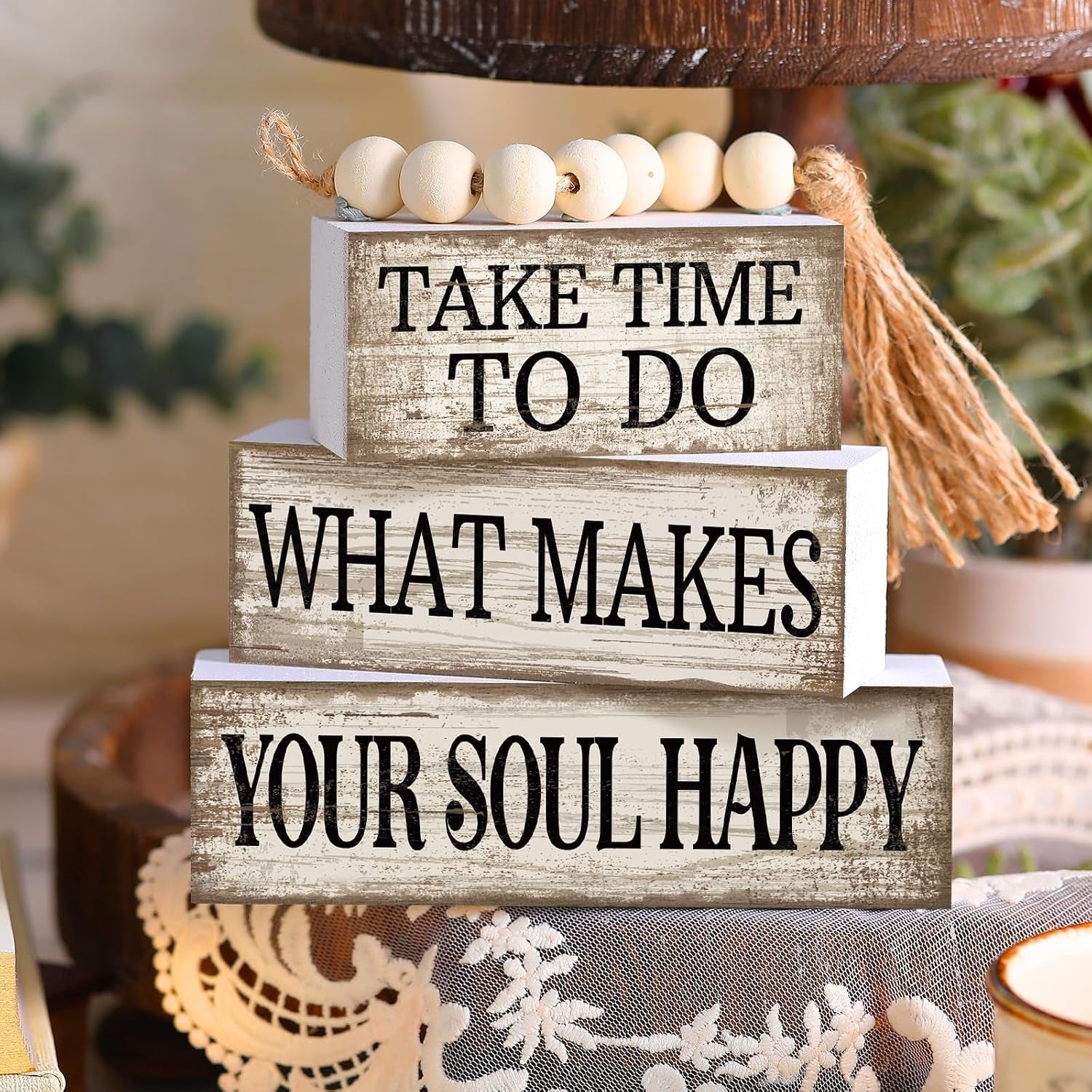4-pcs-farmhouse-tabletop-decoration-inspirational-tiered-tray-decor-rustic-wooden-block-sign-take-time-to-do-what-makes-your-soul-happy-blocks-with-beads-tassel-home-shelf-centerpiece