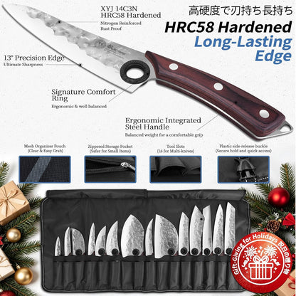 14C3N Nitrogen Reinforced High Carbon Steel Kitchen Knife Set, Hand Forged Anti-Stick Blade, Ultra Sharp Multipurpose Chef Cleaver Knives, Pakkawood Handle, Gift Box | 14C3N High Carbon Steel Material, Ergonomic Pakkawood Handle, Full Tang, Natural Acacia Wood Cutting Board Included5
