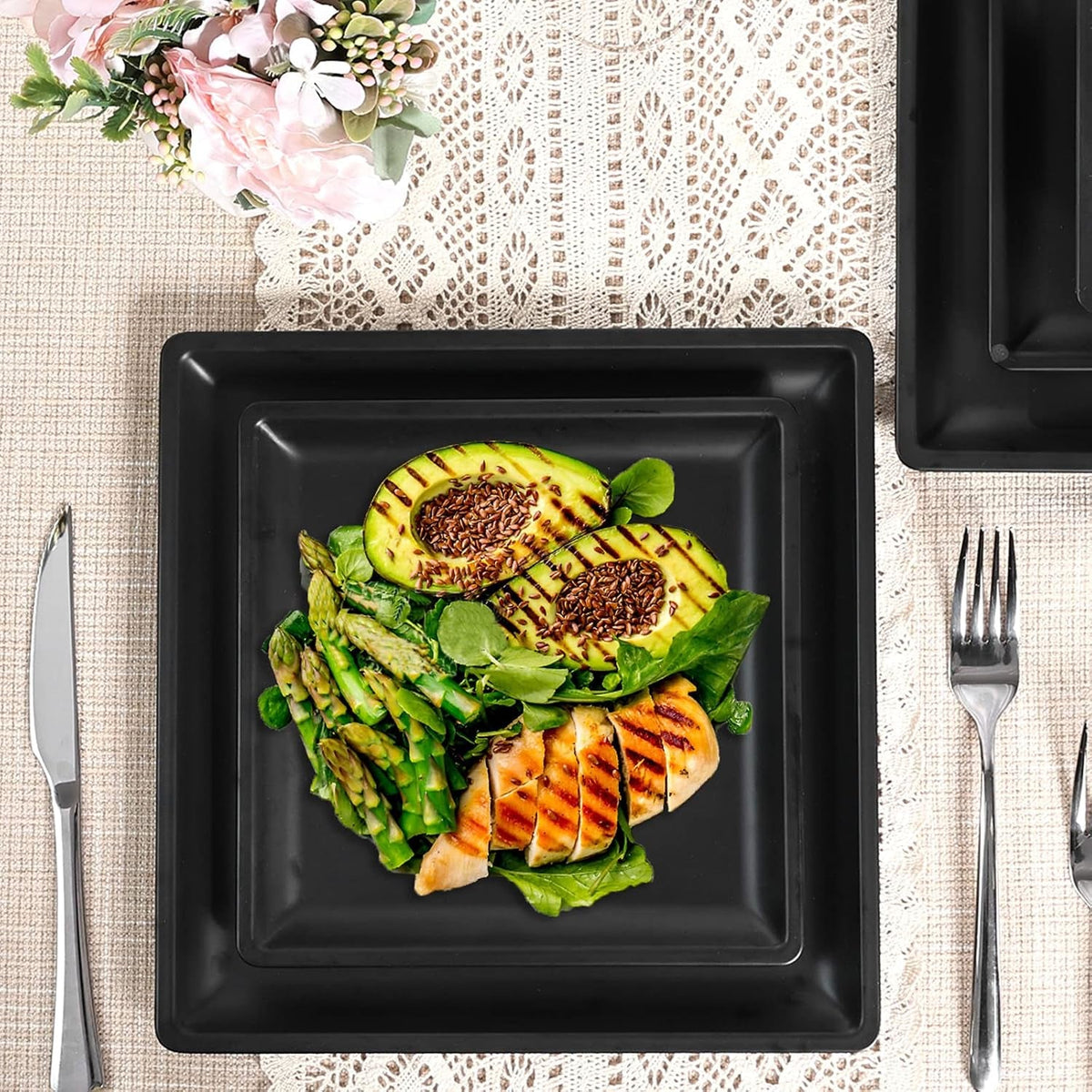 12-piece-melamine-plates-and-bowls-sets-black-square-dinnerware-set-for-4