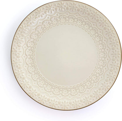Embossed Scalloped Stoneware Dinnerware Dish Set, 16 Piece, Ivory3