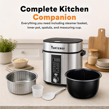 Top Chef 11-In-1 Digital Multicooker with Rice Cooker, Slow Cooker, Yogurt Maker and Steamer, One-Touch Presets, LED Display, Nonstick Pot, Keep Warm, 6-Cup Capacity3