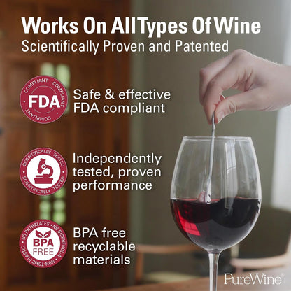 Purewine the Wand Wine Purifier, Removes Histamines & Sulfites - 8 Wands | Wine Wand Filters before You Drink; Remove Sulfites & Histamines; Helps Wine Allergies & Headaches. Purifies 3 Glasses/Wand7