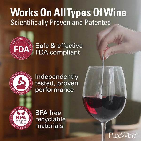 Purewine the Wand Wine Purifier, Removes Histamines & Sulfites - 8 Wands | Wine Wand Filters before You Drink; Remove Sulfites & Histamines; Helps Wine Allergies & Headaches. Purifies 3 Glasses/Wand7