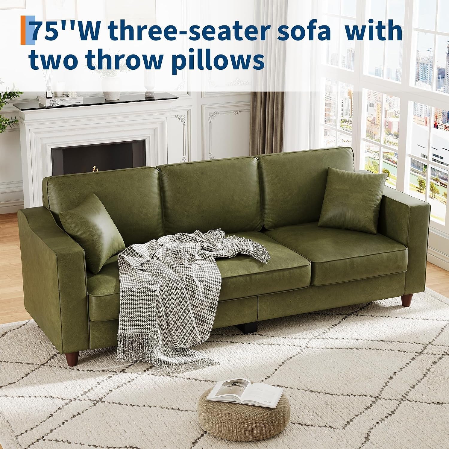 3-seater-faux-leather-couch-with-2-throw-pillows-sofa-couches-olive-green