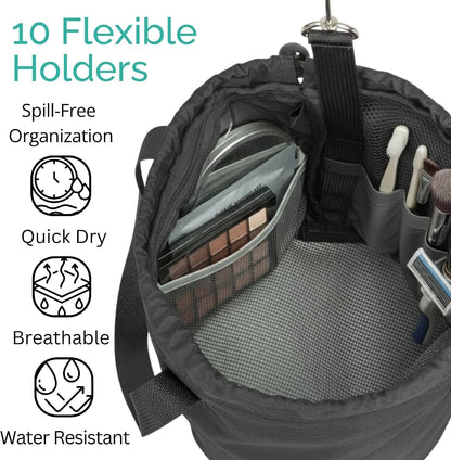 Quick Dry Mesh Shower Caddy for College Dorms – Lightweight Shower Caddy Mesh with Drawstring Top, Breathable Mesh Bottom, and Multiple Pockets with Zippers for Cruise Essentials for Shower (Black)6
