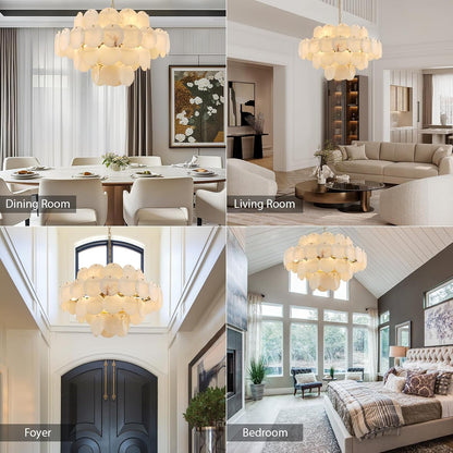 Natural Alabaster round Chandelier, 31.5" Modern Marble Chandelier with 50 Stone Texture Panels, 12-Light Dimmable Spanish Alabaster Chandeliers for Living Room, Dining Room, Hallway4
