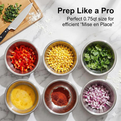 10 PCS Small Stainless Steel Bowls, 3/4 Quart Prep Bowls with Flat Base, 6 1/2 Inch Wide Metal Bowl for Kitchen Prep Cooking Baking Serving Mixing Cereal5