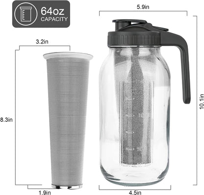 Cold Brew Coffee Maker, 64 Oz Mason Jar Pitcher with Stainless Steel Filter, Pour Spout Handle Lid, Airtight & Leak-Proof for Iced Coffee,Tea & Lemonade5
