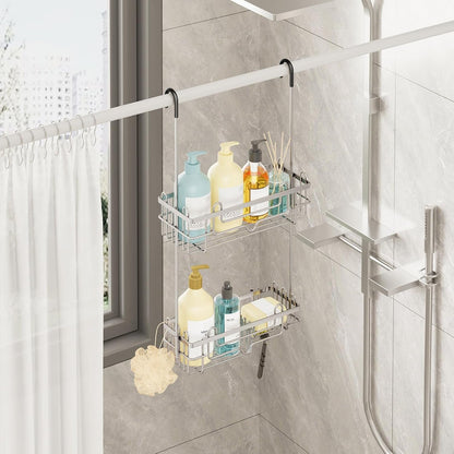 over the Door Shower Caddy - 2-Tier Hanging Shower Organizer with Soap Holder, Rustproof Bathroom Storage and Organizer Rack for Shampoo, Towels, and Toiletries, Sand Nickel2