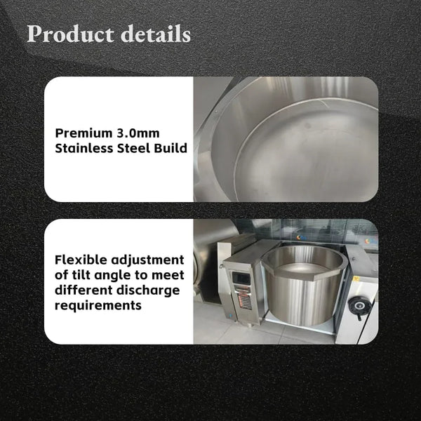 200L Commercial Tilting Induction Skillet, 25KW High Power Stir Fry Wok, 800Mm Diameter 420Mm Depth, Full Stainless Steel & Cast Iron, Heavy Duty for Restaurant Central Kitchen Food Processing3