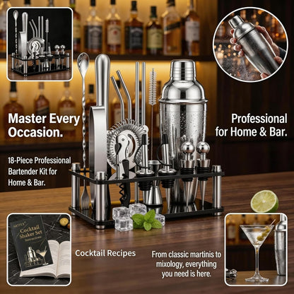 Cocktail Shaker Set, 18-Piece Bartender Kit with Stand, Bar Tool Set | 18/8 Stainless Steel Mixology Kit with Acrylic Stand for Home Bar, Bar Cart, Parties, Martinis, Margaritas and Mixed Drinks5