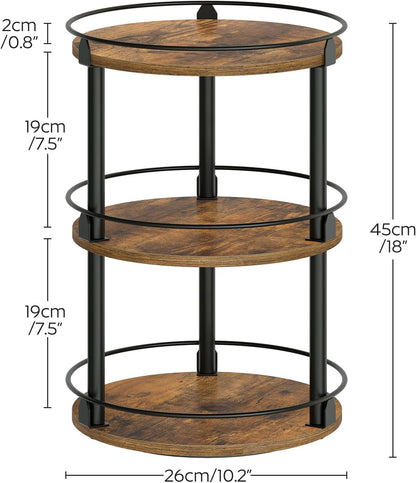 3-Tier Lazy Susan Organizer, Rotating Spice Rack, Spinning Organizer, Industrial Turntable Spice Rack Organizer for Cabinet, Kitchen Countertop, Pantry, Rustic Brown and Black SR23BR7
