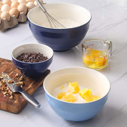 Mixing Bowls, 4.25/2/0.5 Qt Ceramic Mixing Bowls for Kitchen, Large Salad Serving Bowls, Nesting Mixing Bowls Set, Microwave Safe, Blue2