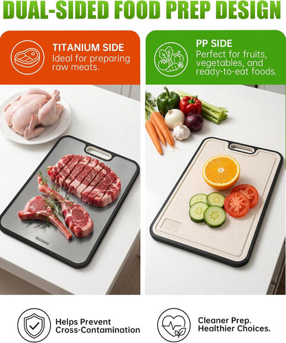Non Toxic Titanium Cutting Board for Kitchen, Food Grade Titanium Cutting Boards 2 in 1 Double Sides, Non Slip Cutting Mat 15" X 10"4