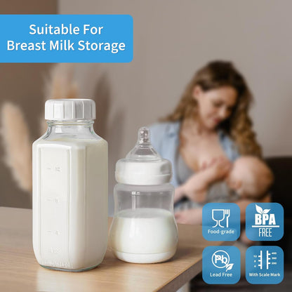 3 Pack 16 Oz Glass Juice Bottles with Lids & 2 Pour Spouts | Clear Reusable Glass with Measurement Marks for Glass Water Bottles,Juicing Containers,Breast Milk Storage and Daily Use5