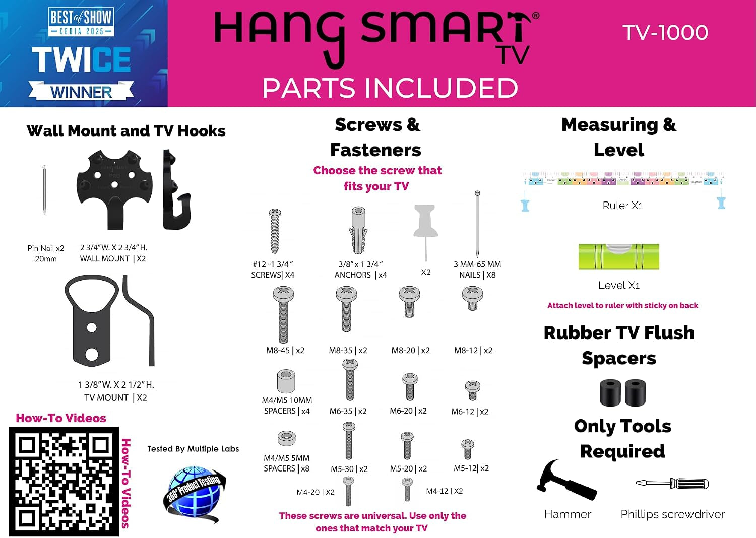 hangsmart-tv®-wall-mount-no-stud-original-patented-easy-install-diy-for-19-100-tvs-holds-up-to-150lbs-fits-most-led-lcd-flat-screens-monitors-includes-hardware
