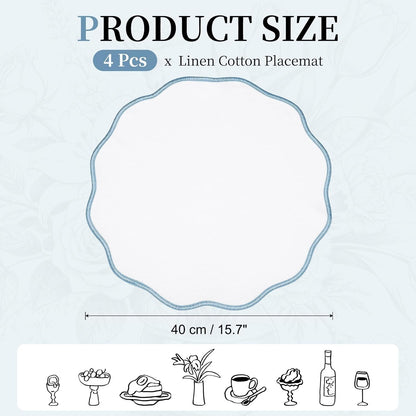 4Pcs Linen Cloth Placemat 15.7" round Scalloped Blue2