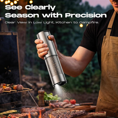 Electric Salt and Pepper Grinder Set, Battery Automatic Salt and Pepper Shaker with Adjustable Coarseness, Large Capacity Pepper Mill with LED Kitchen Appliances(Battery-Stainless Steel)4