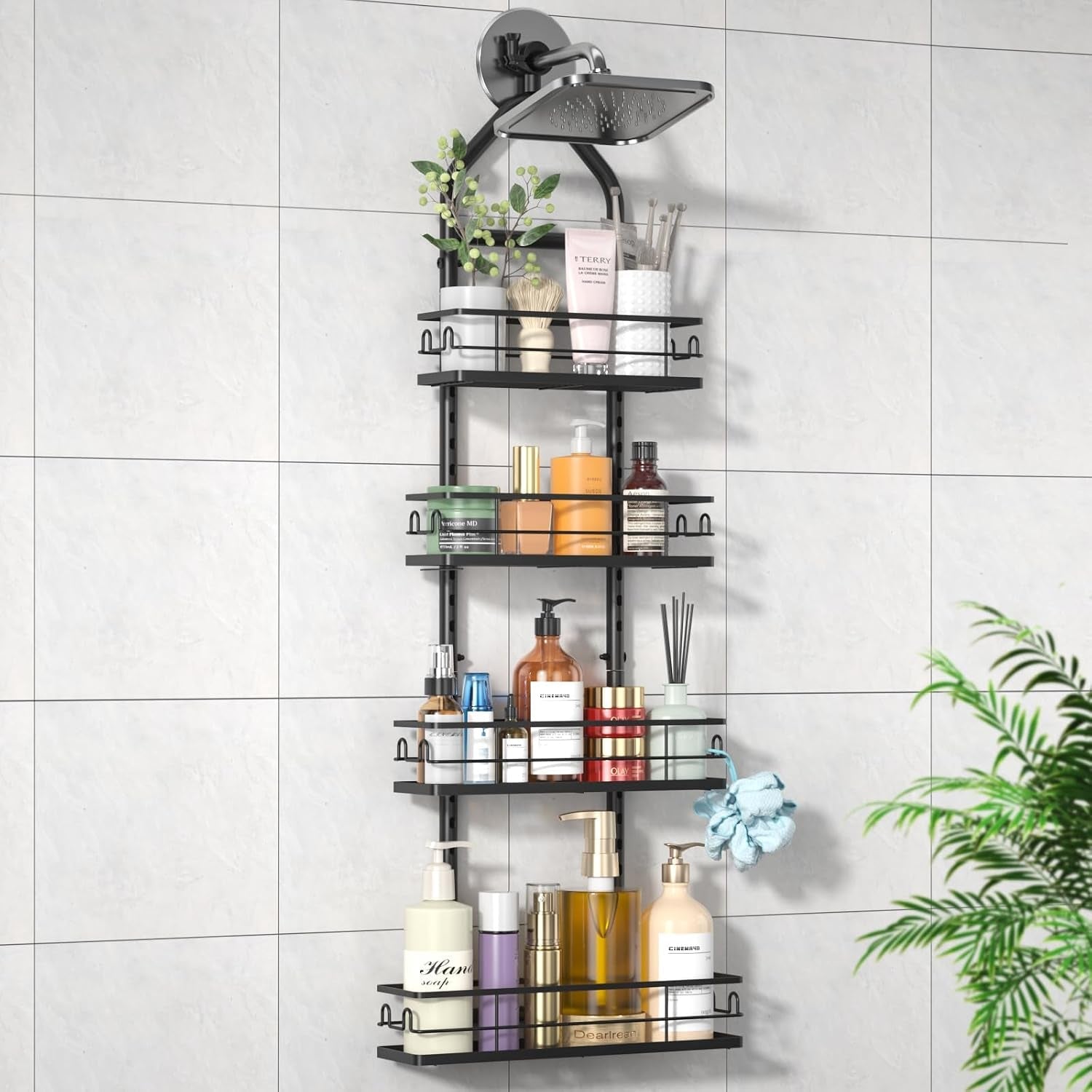 shower-caddy-hanging-rustproof-4-tier-adjustable-hanging-shower-caddy-over-showerhead-no-drilling-handing-shower-racks-for-bathroom-shampoo-soap-storage