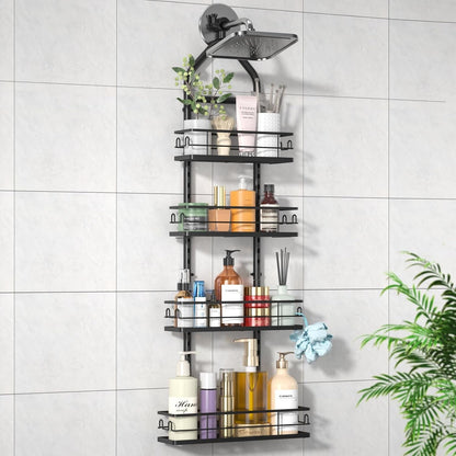 Shower Caddy Hanging Rustproof, 4 Tier Adjustable Hanging Shower Caddy over Showerhead, No Drilling Handing Shower Racks for Bathroom Shampoo Soap Storage1