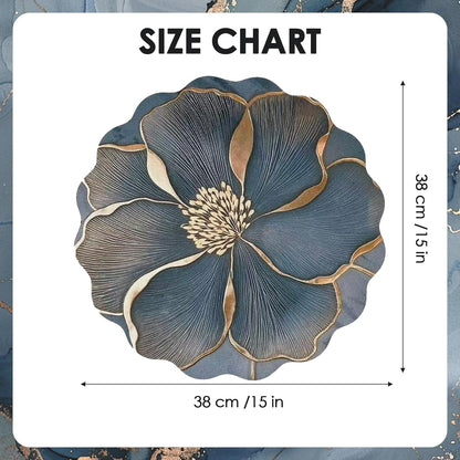 Set of 4 Cotton Linen Placemats, 15 in round Luxury Scalloped Flower Leaves Embroidered Cloth Wrinkle Free Floral Table Mats for Dining Dinner Holiday Decoration Tabletop Home Kitchen Blue2