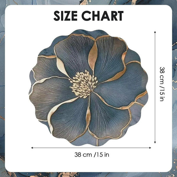 Set of 4 Cotton Linen Placemats, 15 in round Luxury Scalloped Flower Leaves Embroidered Cloth Wrinkle Free Floral Table Mats for Dining Dinner Holiday Decoration Tabletop Home Kitchen Blue2