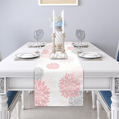 Dahlia Flower Table Runner 13X71 Inch Farmhouse Pink Gray Runners Modern Table Decorations Rustic Geometric Coffee Table Runner for Home Kitchen Dining Room Party (13"X71", Dahlia Floral-Pink)3