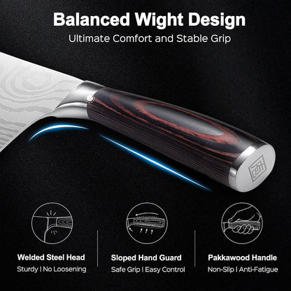 Cleaver Knife, Ultra Sharp Meat Cleaver 7 Inch, High Carbon Stainless Steel Butcher Knife with Wooden Handle, Chinese Cleaver for Meat Cutting Vegetable Slicing7