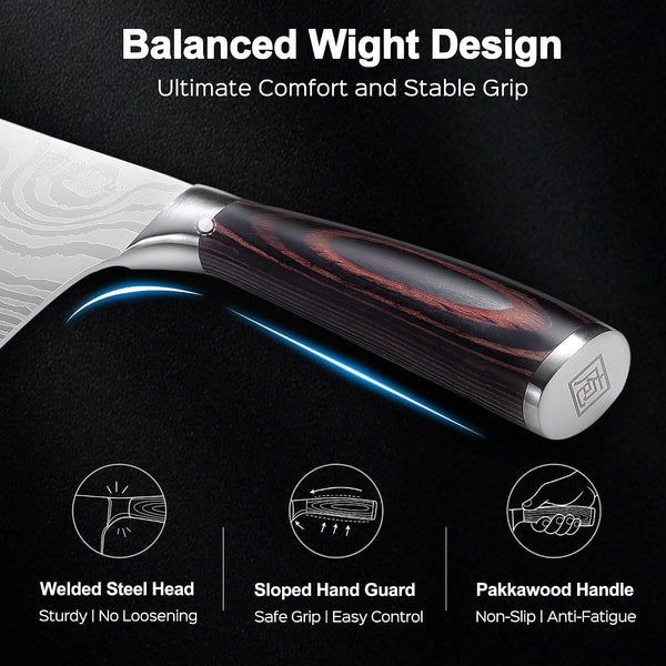 Cleaver Knife, Ultra Sharp Meat Cleaver 7 Inch, High Carbon Stainless Steel Butcher Knife with Wooden Handle, Chinese Cleaver for Meat Cutting Vegetable Slicing7