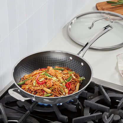 Wok Pan, Purelysear Hybrid, Stainless Steel, 12 Inch | Hybrid Stainless Steel Wok with Lid for Stir-Fry/Steaming, Ceramic Pan, Induction Compatible, Oven Safe to 500°F, FPS26-30HC2