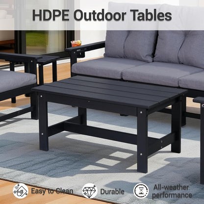 7-Piece HDPE Patio Conversation Set W/ 4 Cup Holders, All-Weather Outdoor Sectional Furniture, Thick Washable Cushions, Coffee Table & Side Table for Backyard Porch Poolside, Black6